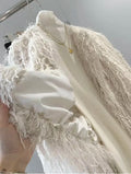 Original High-quality 2026 New Women's Round-neck Button-down Feather Decoration Metal Thread Long-sleeved Coat