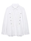 Fashion Women's Napoleon Shirts Loose Lapel Single Breasted Full Sleeve Female Blouses 2026 Summer Autumn Lady Chic Tops