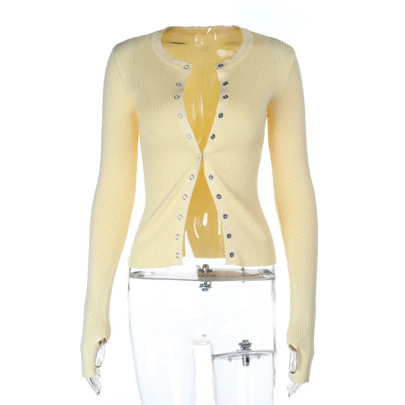 Solid Casual Sweater for Women Round Neck Long Sleeve Spliced Single Breated Slimming Basics Cardigan Female Autumn