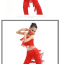Olivegirl Kids Latin Dance Pantsuit Costumes Ballroom Fringe Tassel Dress Pants Girls Salsa Samba Children Stage Outfits Costume