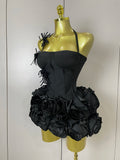 Fashion Cocktail Elegant Luxury Birthday Party Red Black Bandage Outfit Women Sexy Halter Prom Gown Celebrity Club Two Piece Set