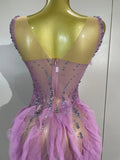 Women Sparkly Rhinestones Evening Prom Birthday Party Photoshoot Nightclub Stage Wear Sexy Mesh Ruffled See-Through Mini Dress