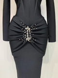 Women Sexy Luxury Sparkly Diamond Bandage Long Sleeve Bodycon Dress 2025 Celebrity Elegant Evening Club Pary Birthday Dresses