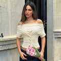Women Summer Top Fashion Button-Front Patchwork V-Neck Pleated Fitted Top New Casual High-Street Party Female T-Shirts