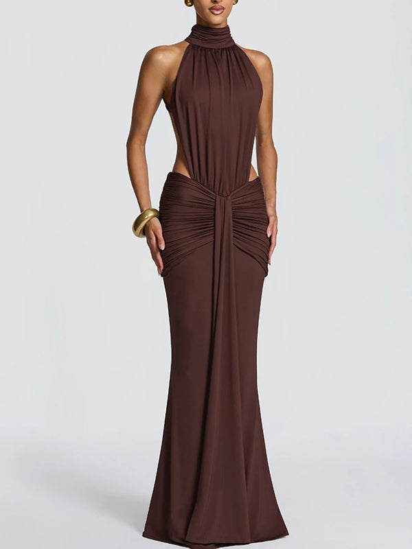 Solid Loose Spliced Folds Chic Dress for Women Halter Sleeveless Sexy Temperament Dresses Female Summer Fashion New
