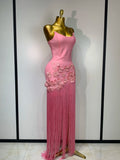 Women Sexy Strapless Pink Flower Tassel Bodycon Bandage Dress Elegant Evening Club Party Luxury Birthday Cocktail Prom Dress