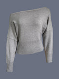 Elegant One Shoulder Beige Knitted Sweater Women's Pull Waist Off-Shoulder Sweatshirt Jumper Pullovers Clothes Autumn Winter New