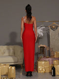 High Quality Sexy One Shoulder Shinning Diamond Bodycon Bandage Long Dress Women Fashion Celebrate Evening Party Vestido