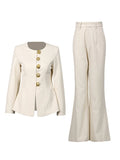 Apricot Pantsuits Womens Jacket Pants Matching Sets Elegant Single-Breasted Blazer Pant Suit Set Fashion 2 Pieces Outfit