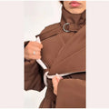 Detachable Triangle Shawl Long Puffer Coat Stand Collar Waist Tie Belt Button Solid Loose Women Coats 2026 Winter Commute Outfit