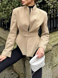 Chic Irregular Women Jackets Stand Collar Long Sleeve Vintage Slim Jacket for Business Commute Casual Outing New