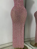 Luxury Crystal Diamonds Long Party Dress Sexy Mesh Sleeveless See Through Evening Prom Birthday Women's Clothing Singer Wear