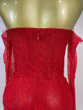 Women Sexy Strapless Backless Red Lace Split Mni Bodycon Dress With Gloves Celebrity Elegant Evening Club Birthday Party Outfit