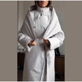 Detachable Triangle Shawl Long Puffer Coat Stand Collar Waist Tie Belt Button Solid Loose Women Coats 2026 Winter Commute Outfit