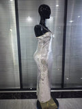 Gold Silver Shining Sequins Women Sexy Strap V-Neck Bodycon Long Dress Celebrity Red Carpet Evening Party Clothing