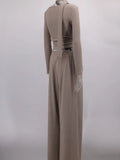 Solid Two Piece Set for Women Slash Neck Irregular Hem Long Sleeve Top High Waist Straight Pant Casual Suit Female