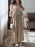 Solid Spliced Buttons Two Piece Set Female Stand Collar Long Sleeve Top Retro Chinese Women's Trousers Sets Fashion