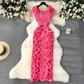 Women Ruffles Splicing V-neck Sleeveless Bodycon Midi Pleated Maxi Long Dress  Birthday Sexy Club Party Even Dresses