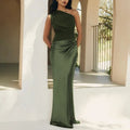 Solid Slimming Dresses for Women Slanted Collar Sleeveless High Waist Temperament Dress Female Fashion