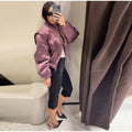 High Street Women's Bomber Jacket Coat Loose Fit Stand Collar Long Sleeve Crop Tops 2026 New Lady Outerwear Casual Daily Outfit