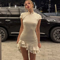 Luxury Ruffled Dress Women's Elegant Pleated Patchwork Slim Vintage Dress Summer New Chic Women's Party Evening Dress