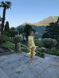 Elegant Women's Halter Ruffles Midi Dress Pleated Irregular Slit Dresses Evening Wedding Guest Pink Yellow Blue Party Prom 2026