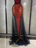New Arrival Women Sexy Backless Halter Shining Rhinestones Snakeskin Bodycon Mesh Long Dress Nightclub Party Celebrate Clothing