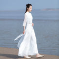 Vietnam Traditional Dress Aodai Chinese Improved Qipao Chiffon Fairy Women Elegant Oriental Improved Qipao Tea Art Hanfu Set