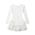 Solid Slimming Spliced Bows Dresses for Women Round Neck Long Sleeves Patchwork Ruffles Fold Dress Female Clothing
