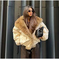 Vintage Faux Fur Trim Puffer Jacket Women Big Furry Collar Oversized Bubble Sleeve Warm Winter Coat Lady Winter Outerwear 2026