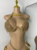 Newest Crystal Swimwear Fashion Gold Bar Bikini Blingbling Swimwear Bikini Popular Bathingsuit Bikini Nightclub Stage Outfit