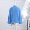 Fuzzy Sequin Zipper Women Cardigan Stand Collar Long Sleeve Loose Knitted Jacket Oversized Sequined Furry Knit Casual Winter Top