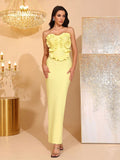 Women Ruffle Sexy Strapless Backless Long Bandage Dress Fashion Solid Sleeveless Bodycon Cocktail Party Birthday Gown