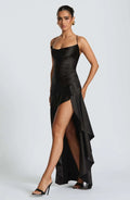 Sexy Satin Long Dress Luxury Ruffles Backless Bandage Evening Dresses Red Burgundy Blue Wedding Guest Cocktail Party Summer New
