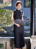 Improved Chinese Dress Sexy Sleeveless Qipao Evening Party Dress Vestidos Women Summer Jacquard Vintage Slim Cheongsam Gown