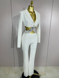 Women Celebrity Designer Fashion Women Luxury Birthday Set Sexy Cut Out Long Sleeve Beading Bodycon Two Pieces Pants Bandage Set