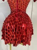 Sparkly Sequins Bodysuit Short Dress Women Sexy Nightclub Dancer DJ Stage Performance Wear Luxury Birthday Party Festival Outfit