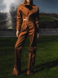 Fashion 2 Piece Set for Women Stand Neck Long Sleeve Spliced Bow Top High Waist Patchwork Button Pant Suit Female Autumn New