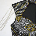 Shiny Rhinestones Tassel Bodycon Mini Dress for Women Hollow Sleeveless Birthday Sexy Christmas Party Evening Clubwear