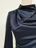 Navyblue Irregular Bodycon Dresses for Women Stand Collar Flare Sleeve High Waist Sexy Party Mini Dress Female New
