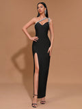 High Quality Sexy One Shoulder Shinning Diamond Bodycon Bandage Long Dress Women Fashion Celebrate Evening Party Vestido