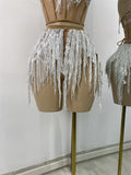 Women Sexy Crop Top Skirt Two Pieces Sets Glitter Sequins Backless Performance Outfit Nightclub Luxury Birthday Dress