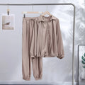Casual Loose Coats Pants Set Women Full Sleeve Lapel Zippers Solid Coat Long Straight Pleated Pant Sets 2026 Autumn Lady Suit