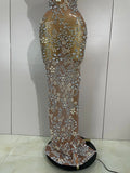 Lxury Sparkly Diamond Mesh See Through Long Dress Women Elegant Celebrate Birthday Evening Party Fancy Club Singer Stage Costume