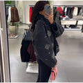 Solid Spliced Diamonds Loose Jackets for Women Stand Neck Long Sleeve Patchwork Pockets Coat Female New