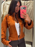 Women Retro Cropped Zip Jacket Ladies Stand Collar Long Sleeve Fitted Waist Pocket Design Short Coat Casual Daily Outerwear New