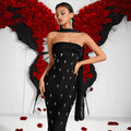 Fashionable Off -the-shoulder Diamond Bead Maxi Dress For Woman Sexy Strapless Backless Celebrity Sparkly Evening Party Gowns
