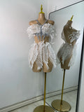 Women's Clothes Sparkly Halter Rhinestones Luxury Evening Party Birthday Mini Dress Night Club Show Performance Wear