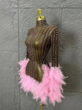 Red Pink Slim-fit Feather-Trimmed Sheer Dress Sexy Performance Costume Dance Party Singer Stage Nightclub Luxury Outfit