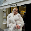 Fluffy Faux Fur Short Coat Women Lapel Long Sleeve Soft Plush Warm Cropped Jacket Lady Winter Outerwear Casual Streetwear